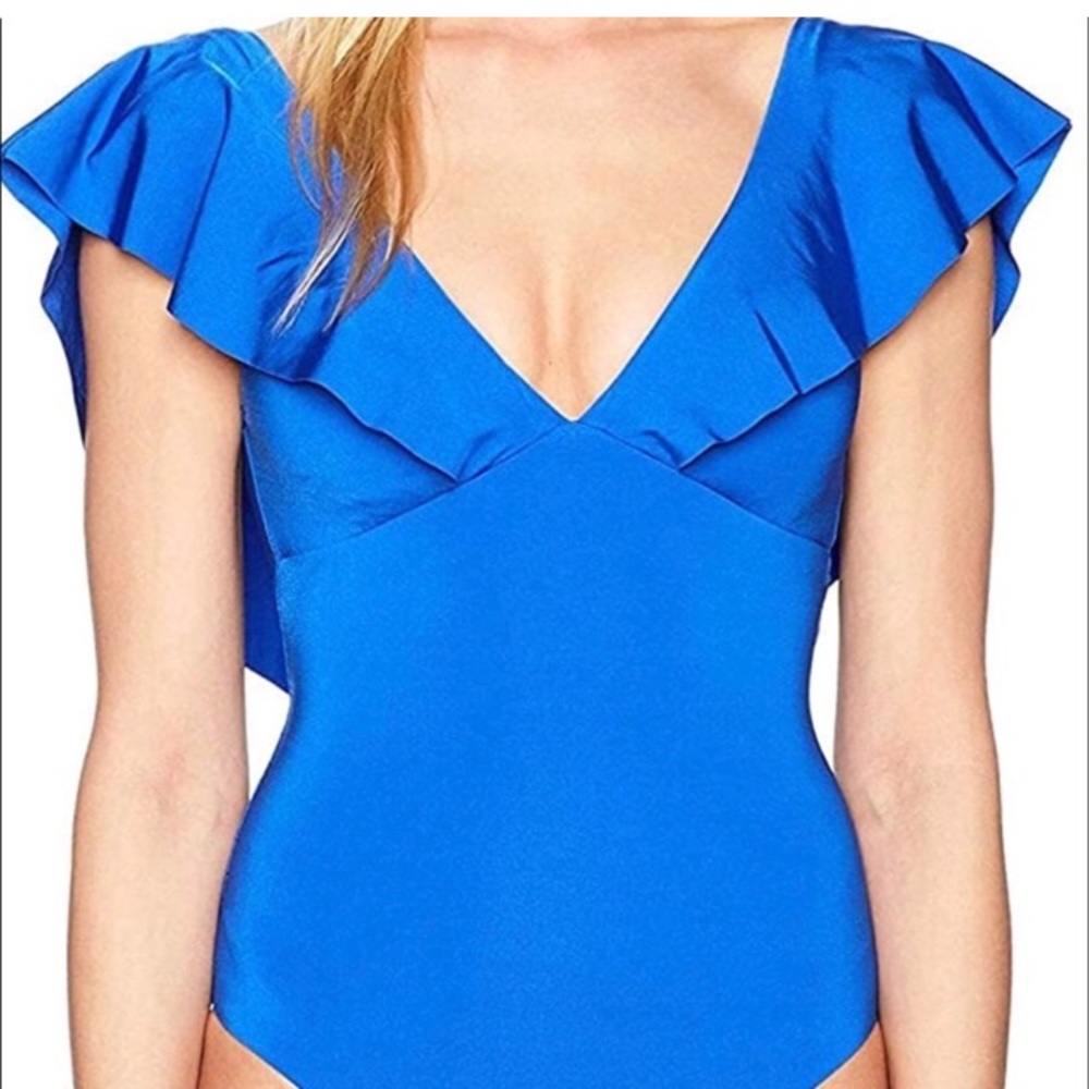 NWT Trina Turk one piece ruffle trim swimsuit S M 6 8 - Picture 2 of 15